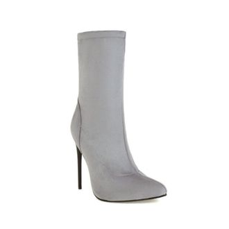 Generic Womens Ankle Boots with Pointed Toe & Stiletto Heel - Stretch Fabric Design, Versatile Style for Fall and Winter Wear,Gray Suede,7.5 UK
