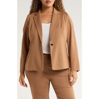 Kasper One-Button Seamed Waist Blazer in Dark Camel at Nordstrom, Size 16W