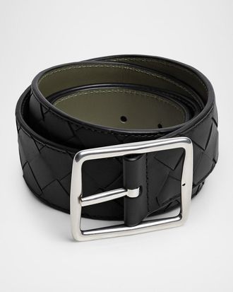 Bottega Veneta Mens Intrecciato Reversible Leather Belt