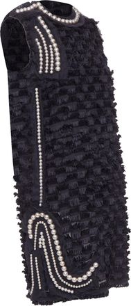Lanvin pearl mesh embellished eyelash fringe silk lined dress