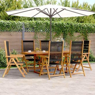 vidaXL Set De Comedor Jard&iacute;n 7 Pzas Polipropileno Madera Maciza Negro Vidaxl