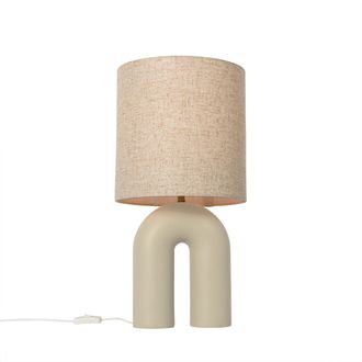 QAZQA Dise&ntilde;o L&aacute;mpara De Mesa De Dise&ntilde;o Beige Con Pantalla De Lino Beige - Lotti Pl&aacute;stico /textil Org&aacute;nica Adecuado Para Led Max. 1 X 40 Watt - Qazqa