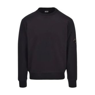 C.P. Company Sweatshirts, male, Blue, Size: XL Diagonal Raised Fleece Crewneck Lens Sweatshirt