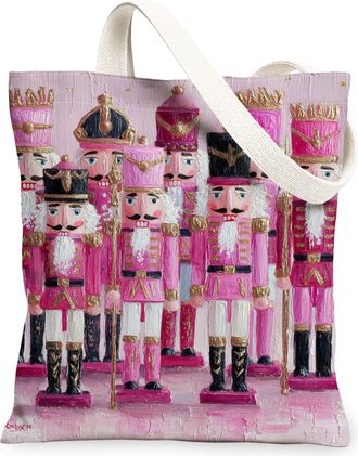 Generic Nutcracker Canvas Tote Bags, Holiday Design Reusable Grocery Bags, Vintage Lightweight Washable Shoulder Strap for Travel P, Peach, 13x15 Inch