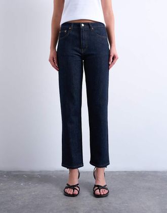 Topshop Orson - Jeans dritti comfort a vita medio alta indaco risciacquato-Blu