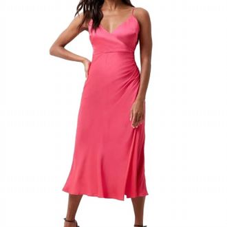French Connection Enis Satin Slip Midi Dress In Azalea