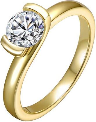 Rachel Glauber 14K Plated Cz Solitaire Ring