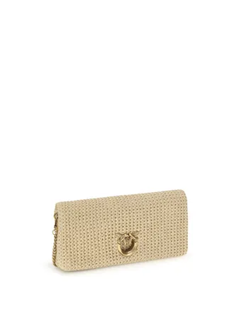 Pinko Womens Love Bag Click Soft Horizontal Classic Raffia Riafia-Nero Antique Polypropylene; Polyester Shoulder Riafia/nero