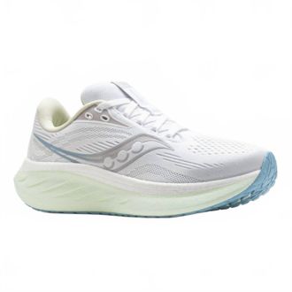 Saucony Womens Ride 18 Running Shoes In White/lettuce