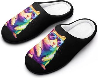 Generic Colorful Hamster Glasses Womens Slippers Warm House Slippers Indoor House Shoes with Anti-Skid Rubber Sole