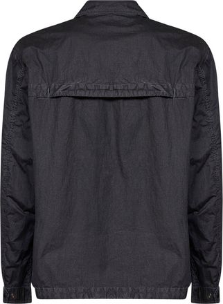 C.P. Company Mens Overshirt 50 Fili Wax Lens Black Cotton Bomber Jackets