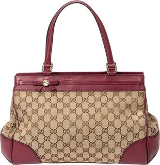 Gucci Beige & Burgundy Monogrammed Canvas Medium Mayfair Tote (Authentic Pre- Loved)