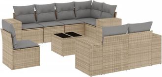 vidaXL Set De Sof&aacute;s De Jard&iacute;n 9 Pzas Con Cojines Rat&aacute;n Sint&eacute;tico Beige Vidaxl