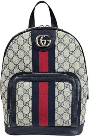 Gucci Beige Navy Gg Supreme Backpack (Pre-Owned)