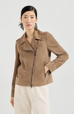 Brunello Cucinelli Suede biker jacket in Hazelnut at Nordstrom, Size 44 It