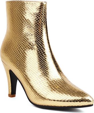 Generic Womens Stiletto Heel Ankle Boots with Pointed Toe & Glossy Upper for Evening Party,Gold,7.5 UK