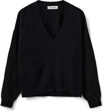 Sofie Schnoor Zwarte V-hals Trui Edensw Stijl - Dames - V-hals truien - Zwart - XS - Wol - Truien & Vesten
