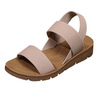 Generic Womens Casual Flat Slide Sandals Adjustable Elastic Strappy Double Bands Summer Flat Sandals Fashionable And Casual Hollow Solid Color Womens Sandal (