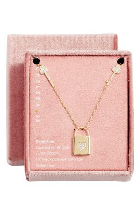 Chelsea28 Pav&eacute; Cubic Zirconia Locket Pendant Necklace in Clear- Gold at Nordstrom