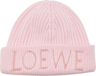 Loewe Logo-embroidered Ribbed Wool Beanie - Light Pink - One Size