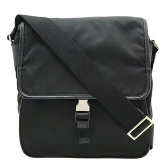 Prada Pre-owned Cross Body Bags, female, Black, Size: ONE SIZE Pre-owned Nylon Leather Shoulder Bag