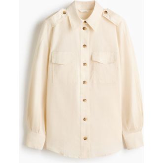 H&M Linen-blend Cargo Shirt in Cream at Nordstrom, Size Xx-Large