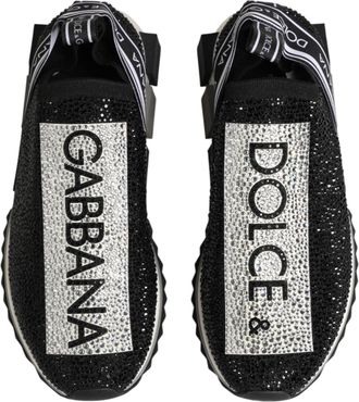 Dolce & Gabbana Womens Black Silver Slip On Sorrento Sneakers Shoes | 10+pa+pl+vi