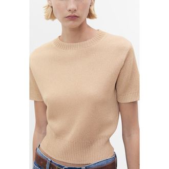 Mango Short Sleeve Crop Sweater in Light/Pastel Grey at Nordstrom, Size Medium