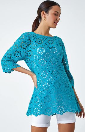 Roman Floral Cotton Crochet Tunic Top