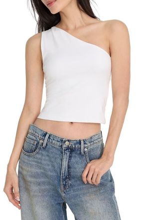 Good American Stretch Cotton One Shoulder Crop Tank in White001 at Nordstrom, Size X-Large