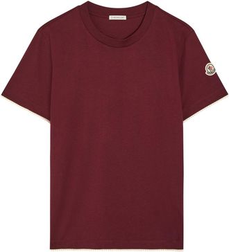 Moncler Logo-appliqu&eacute;d Scalloped Cotton T-shirt - Mid Red - XS (UK 8 / XS)