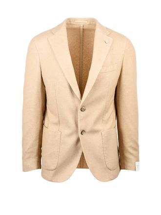 L.B.M. 1911 Rounded Beige Blazer with Notch Lapels and Dynamic Fit