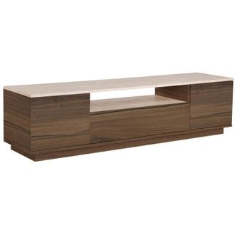 Vente-Unique Mobile TV con 3 ante e 1 nicchia Naturale scuro ed effetto travertino beige - LOTULA