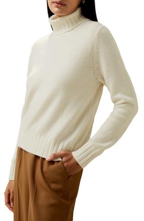 LilySilk Turtleneck Sweater with Rib Hemline in White at Nordstrom, Size Medium