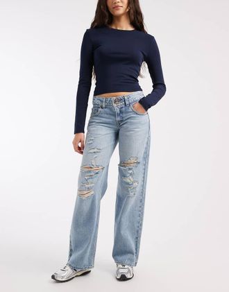 Levi's Jeans ampi blu chiaro con vita super bassa e strappi