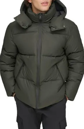 DKNY Rubberized Front Zip Puffer Jacket in Dark Olive at Nordstrom Rack, Size Xx-Large