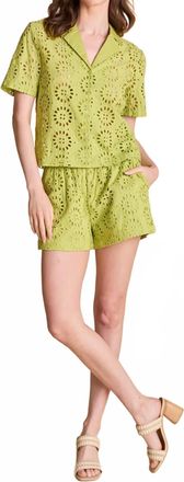 English Factory Embroidered Cotton Camp Shirt In Green