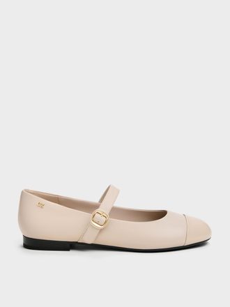 Charles & Keith Leather Cap-Toe Mary Janes