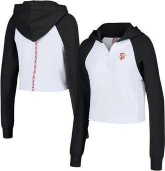 Lusso Womens Lusso White San Francisco Giants Jane Raglan Quarter-Zip Tri-Blend Cropped Pullover Hoodie at Nordstrom, Size Xx-Large