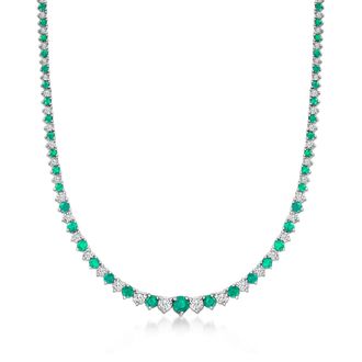 Ross-Simons Emerald and Diamond Necklace in Sterling Silver