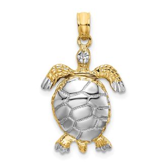 Diamond2Deal 14k Yellow Gold with White Rhodium Polished 3-D Moveable Sea Turtle Charm