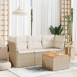 vidaXL Juego De Sof&aacute;s Jard&iacute;n Con Cojines 4 Pzas Rat&aacute;n Sint&eacute;tico Beige Vidaxl