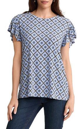 Jones New York Print Flutter Sleeve Top in Blue Breeze Multi at Nordstrom, Size X-Small