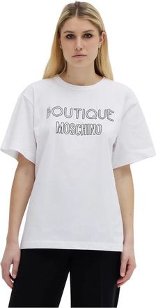 Moschino Katoenen Logo T-Shirt - Dames - T-shirts - Wit - S - Katoen - Tops