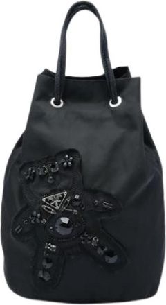 Prada Pre-owned Beaded Nylon Bucket Bag - Dames - Vintage Tas - Zwart - ONE Size - Nylon - Vintage
