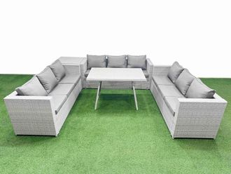 Fimous 9 Seat Patio PE Rattan Garden Furniture with Side Table Light Grey