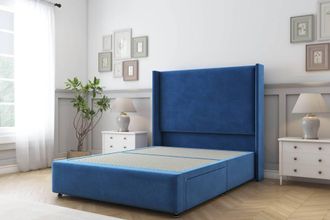 Sloomy Stratford Plush Divan Base No Drawers 54 Headboard & 12 Footboard in Blue | Size: King