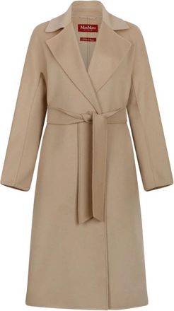 Max Mara Cles Lange Jas van Wol- Kasjmier en Zijde - Dames - Jas met riem - Beige - 3XS - Wol - Jassen