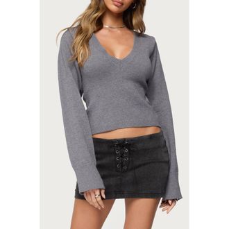 Edikted Stacie Crop Sweater in Gray-Melange at Nordstrom, Size X-Small