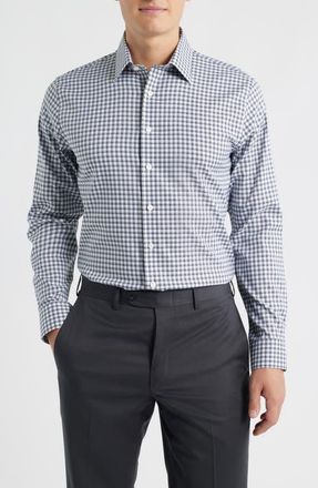 Nordstrom Trim Fit Check Premium Performance Twill Dress Shirt in Navy Alamos Plaid at Nordstrom, Size 16.5 - 32